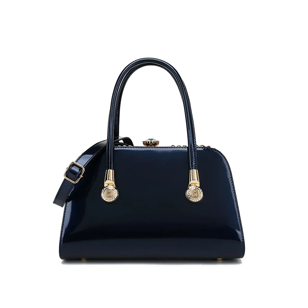 Frame Satchel with Rhinestones Patent Leather 3421