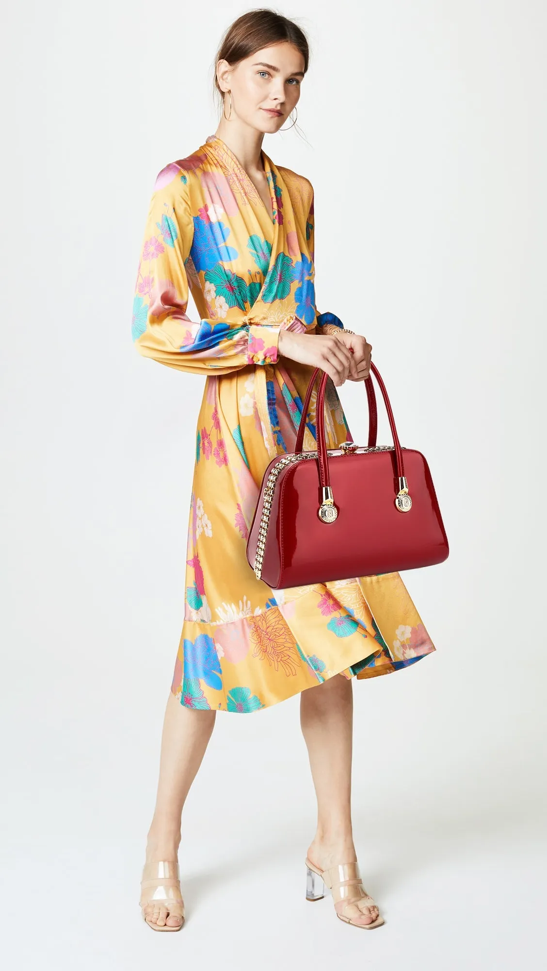 Frame Satchel with Rhinestones Patent Leather 3421