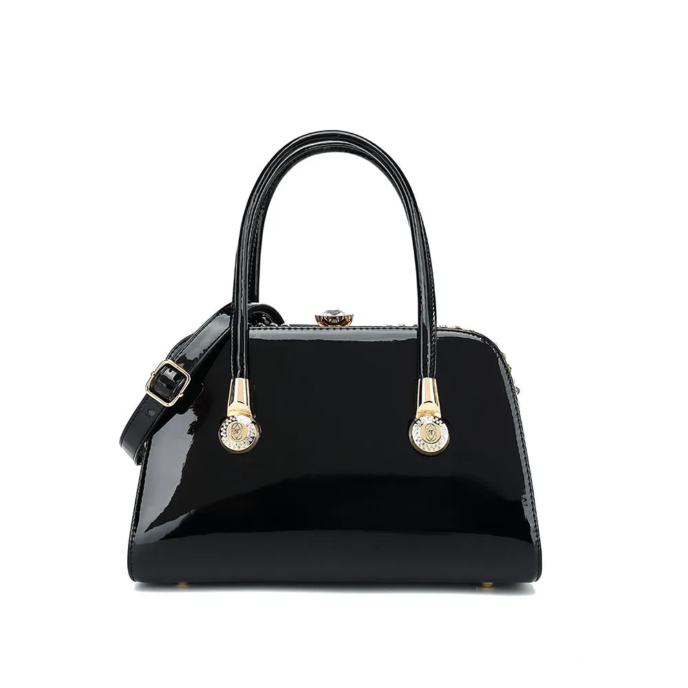 Frame Satchel with Rhinestones Patent Leather 3421