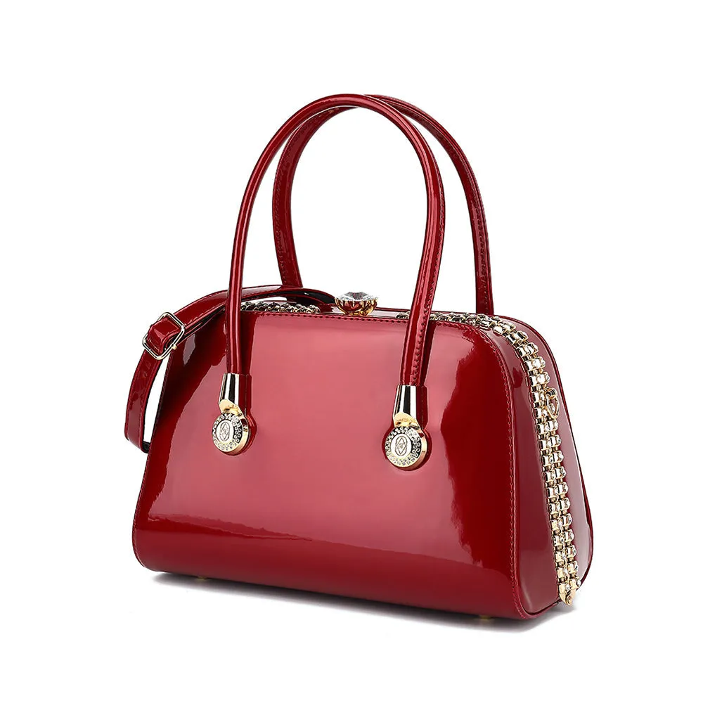 Frame Satchel with Rhinestones Patent Leather 3421