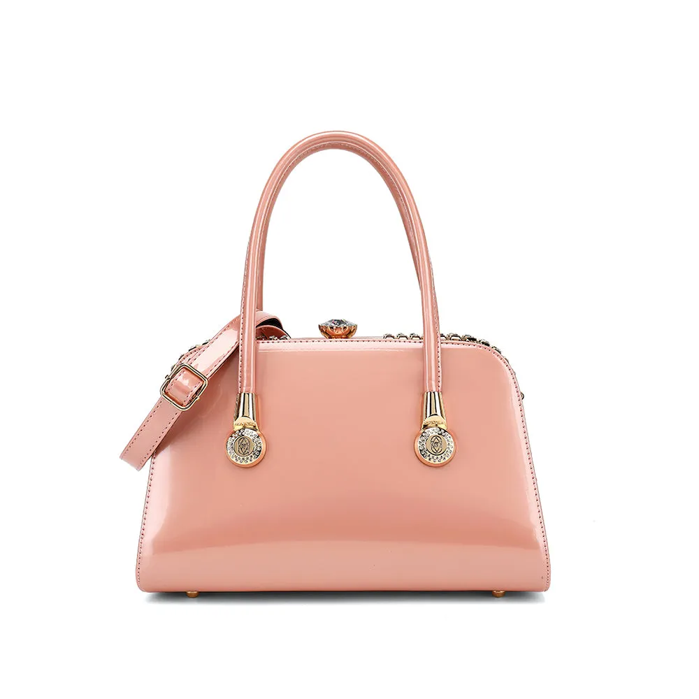 Frame Satchel with Rhinestones Patent Leather 3421