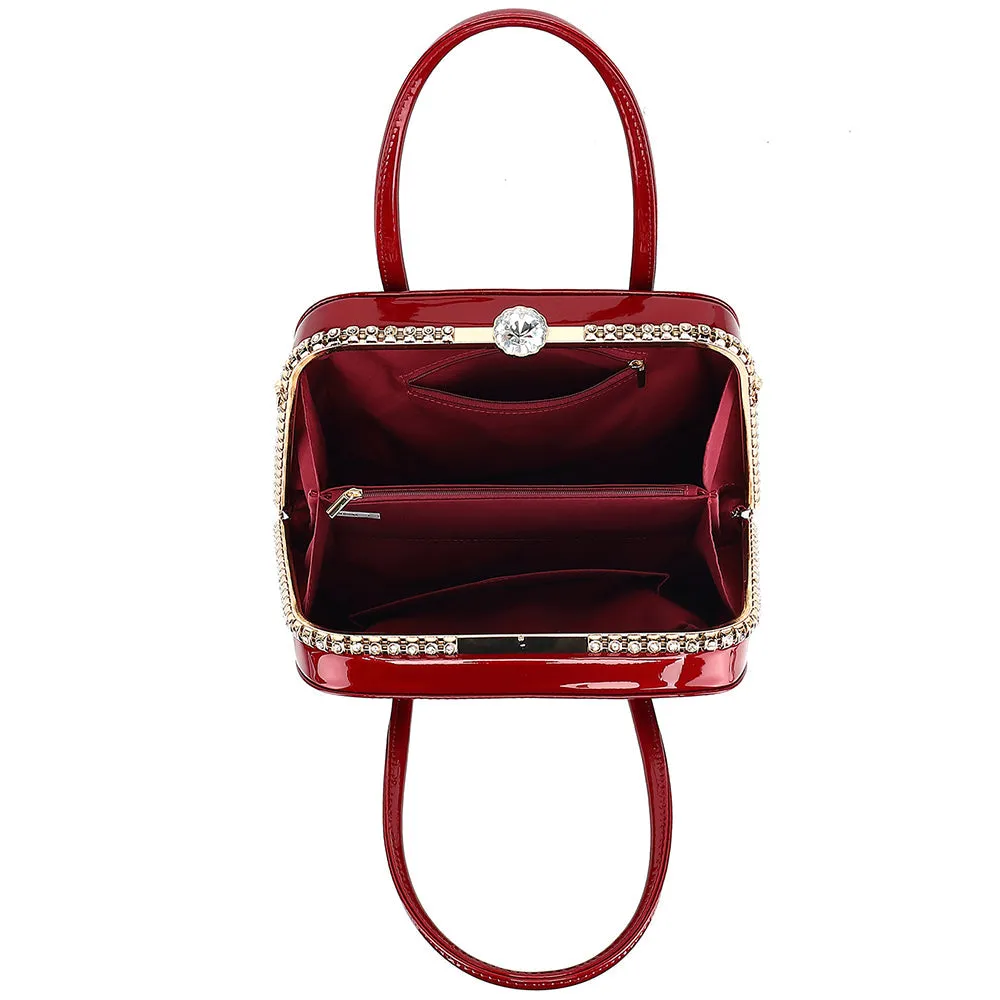 Frame Satchel with Rhinestones Patent Leather 3421