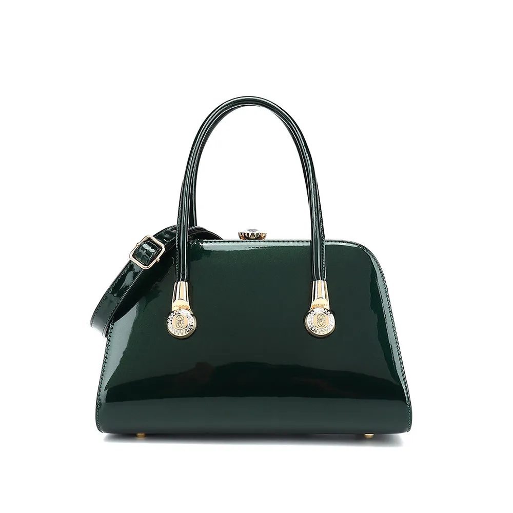 Frame Satchel with Rhinestones Patent Leather 3421