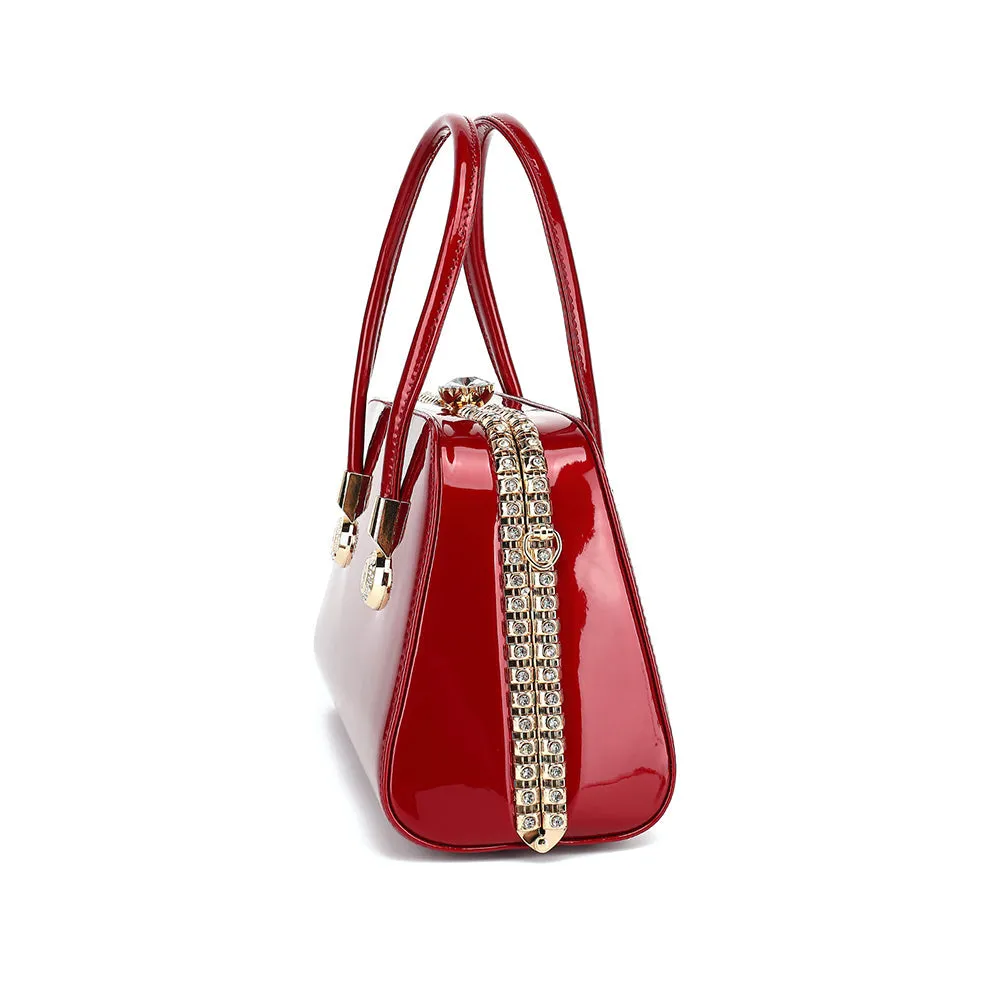 Frame Satchel with Rhinestones Patent Leather 3421