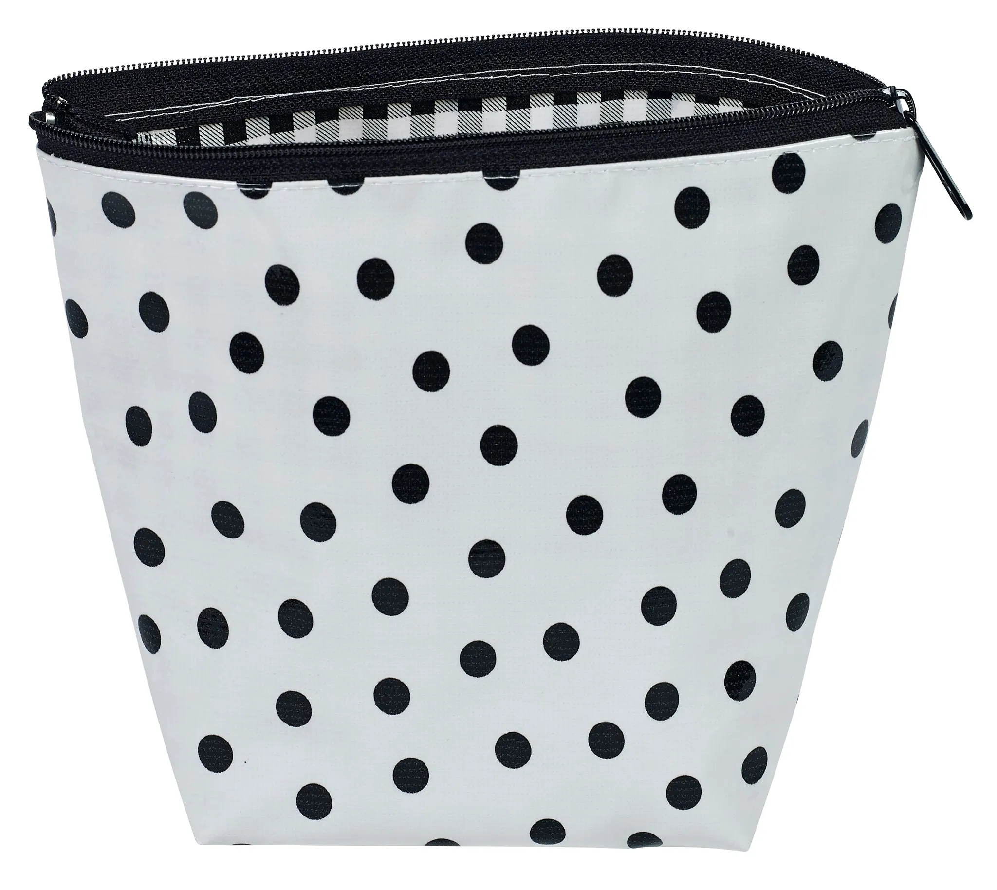 Black Polka Dot Freckled Sage Oilcloth Cosmetic Bag