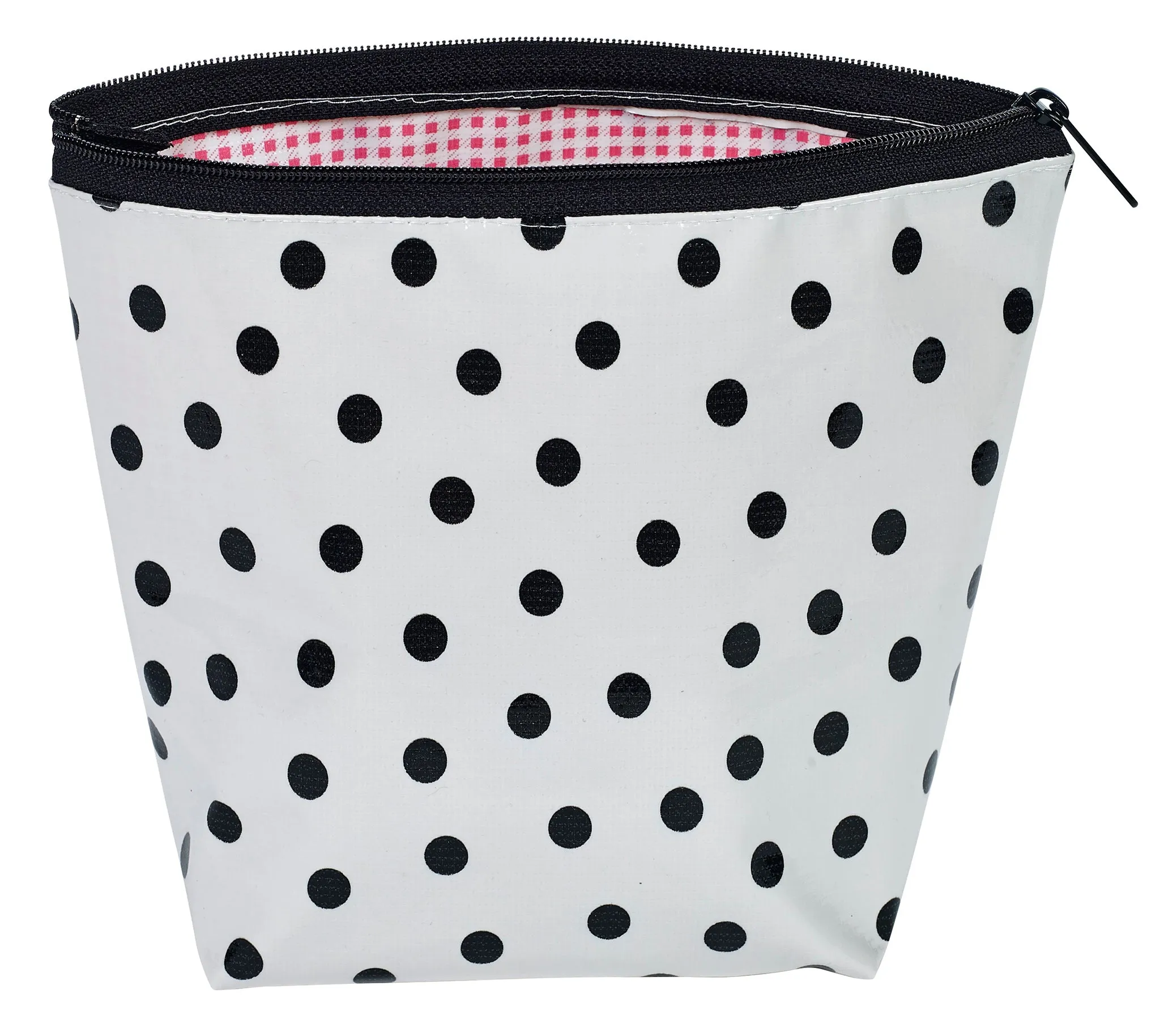 Black Polka Dot Freckled Sage Oilcloth Cosmetic Bag