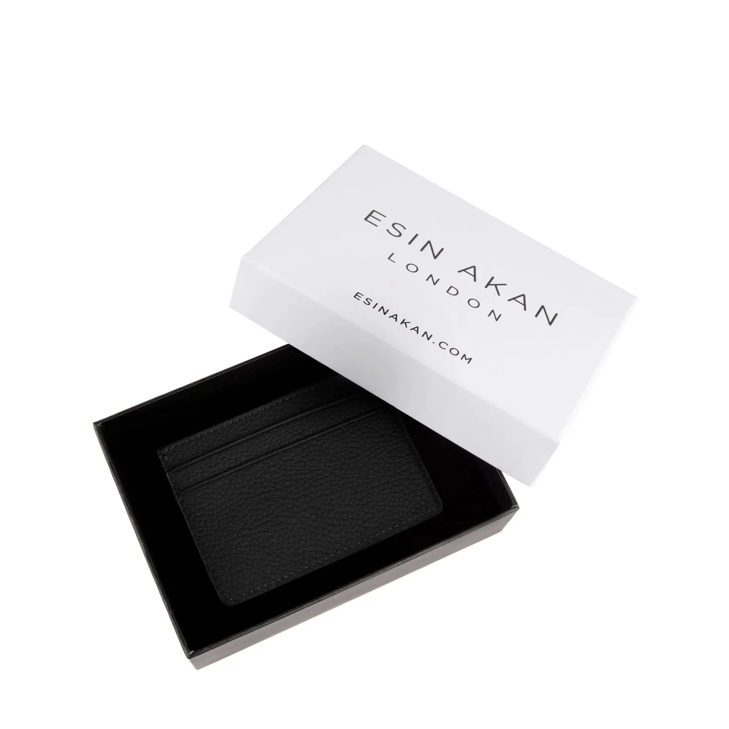 Grace Grainy Leather Card Case, Black