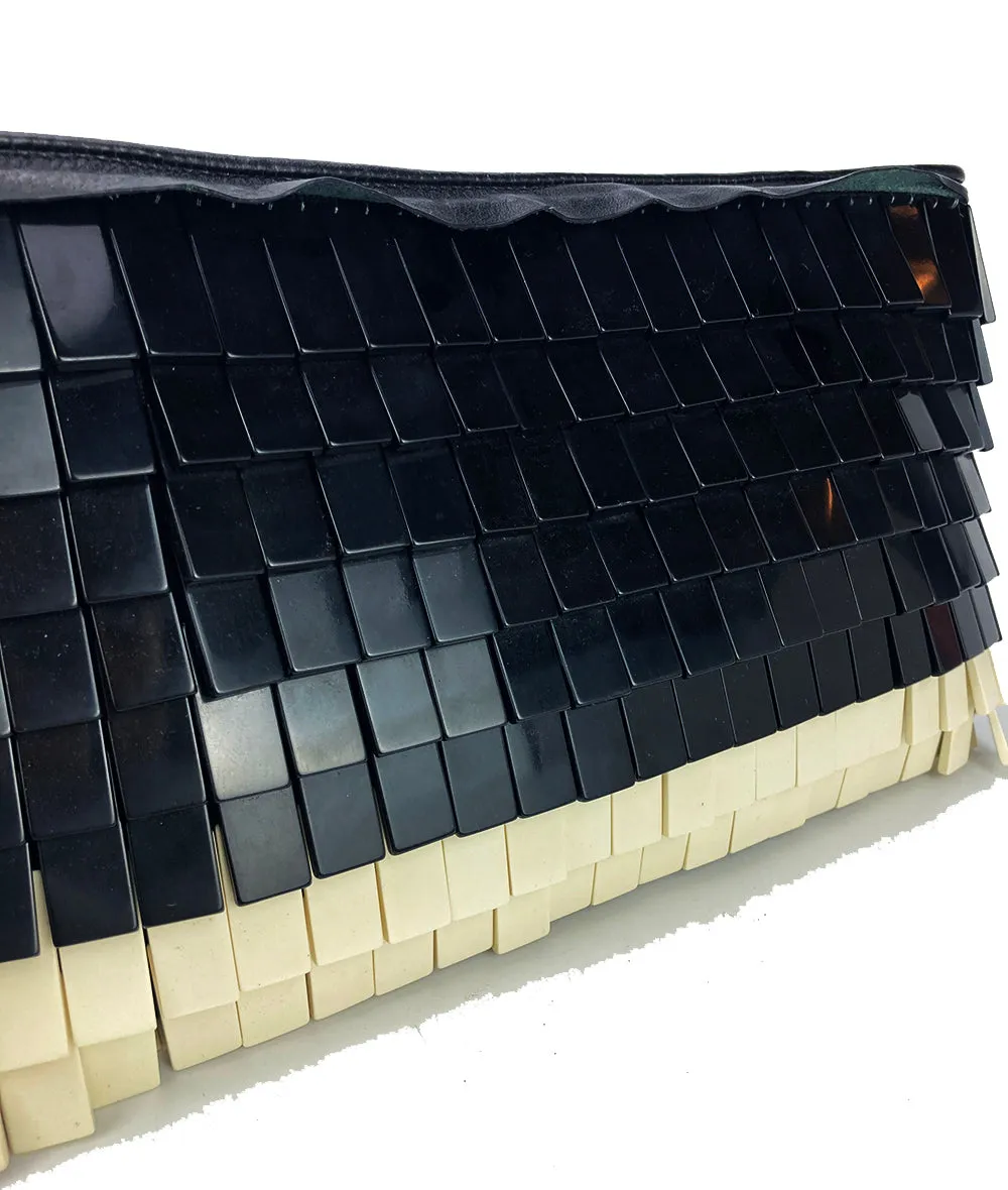 Herve Leger Black and White Acrylic Chip Fringe Clutch