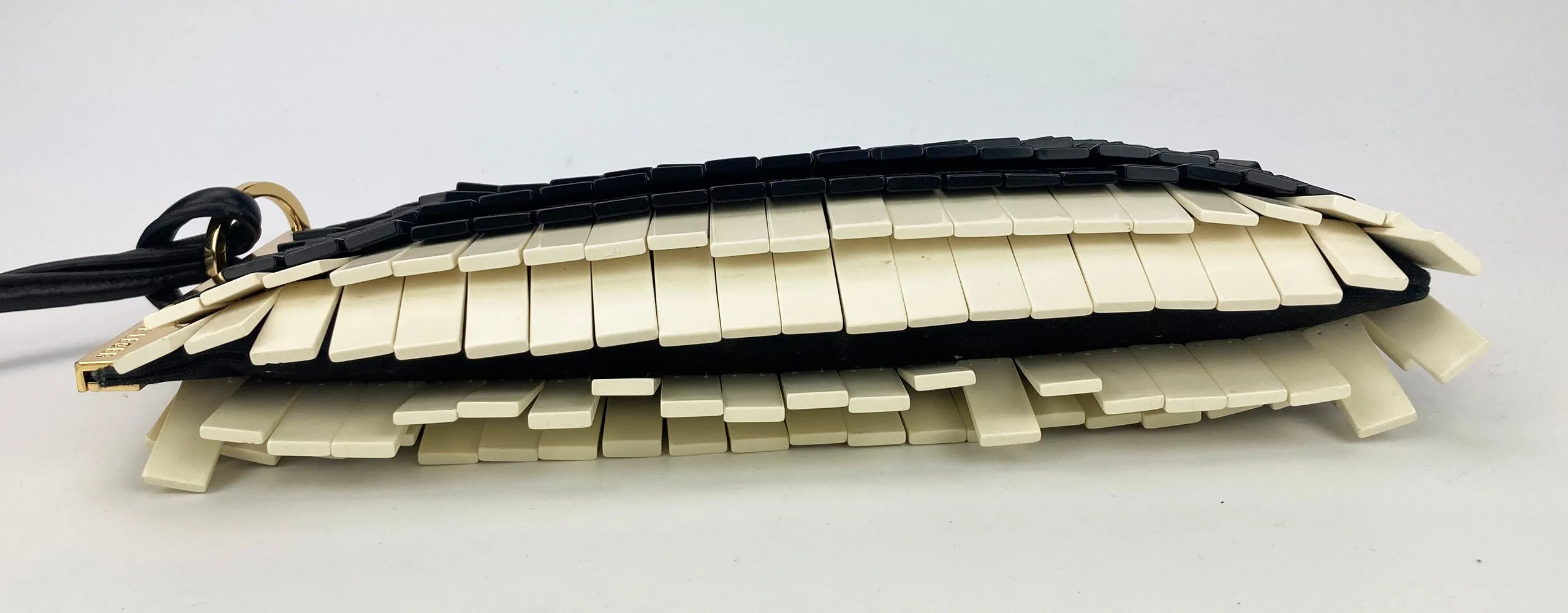Herve Leger Black and White Acrylic Chip Fringe Clutch