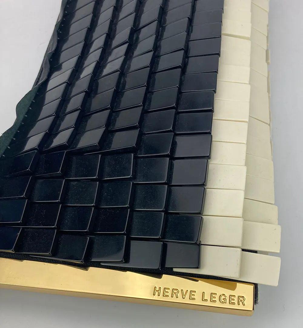 Herve Leger Black and White Acrylic Chip Fringe Clutch