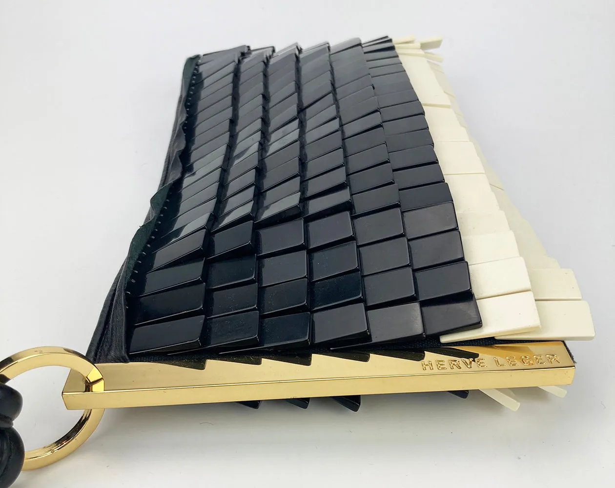 Herve Leger Black and White Acrylic Chip Fringe Clutch