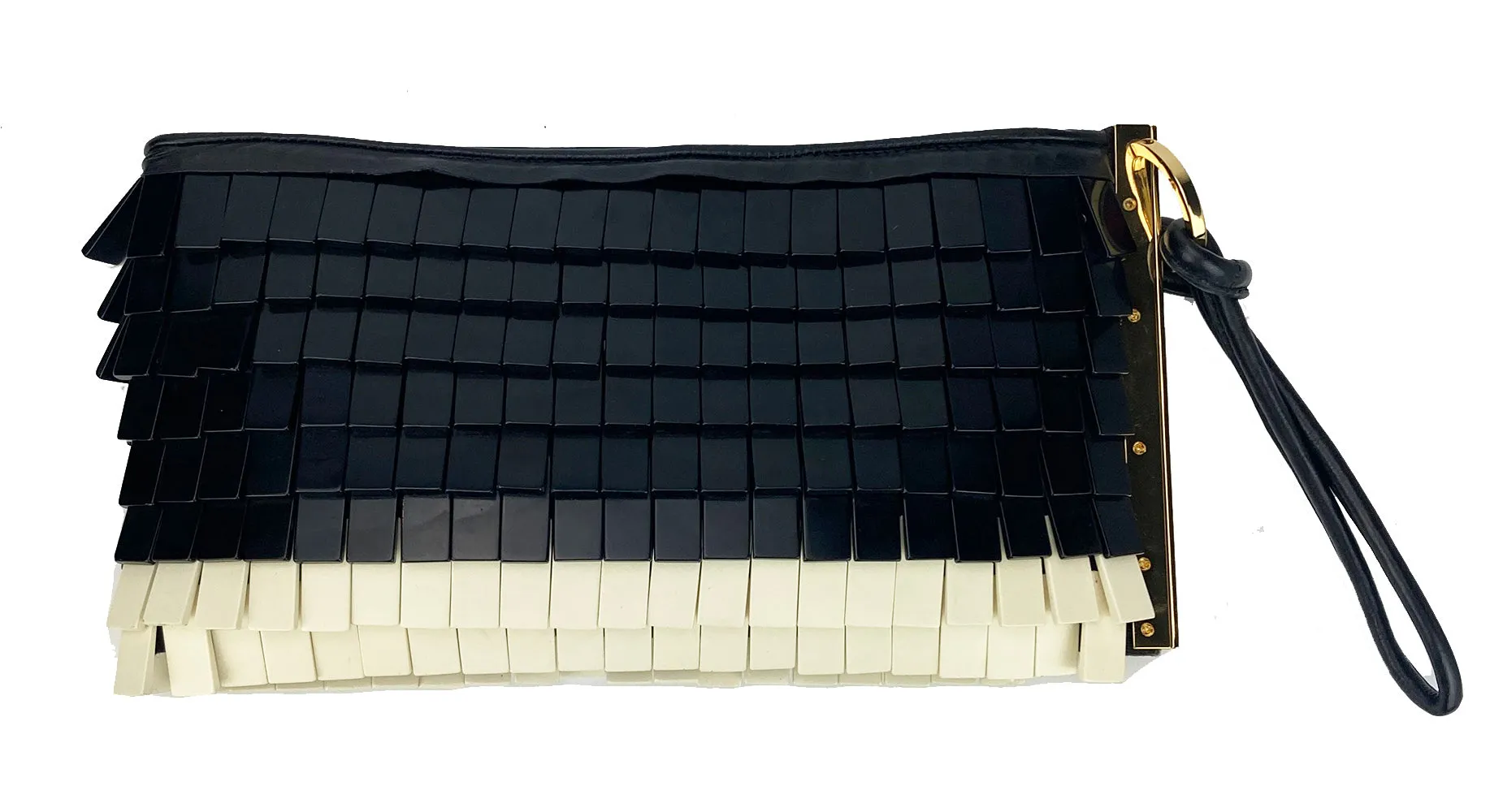 Herve Leger Black and White Acrylic Chip Fringe Clutch