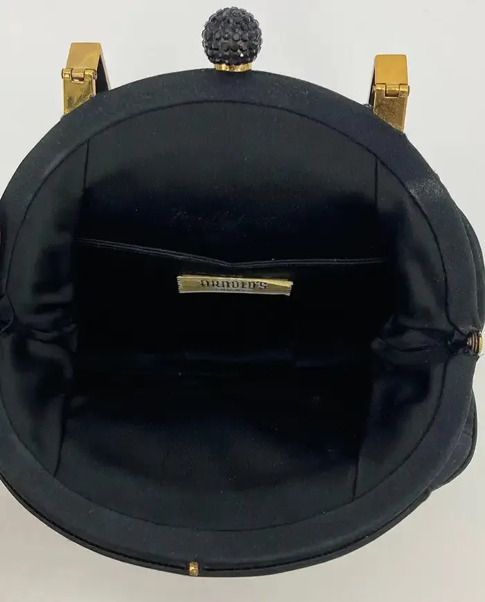 Judith Leiber black Silk Crystal Fold over Handle Clutch