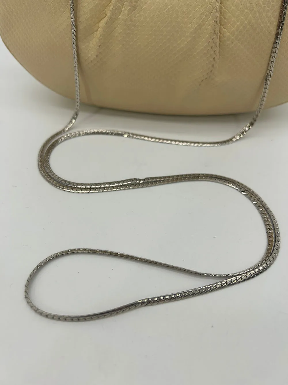 Judith Leiber Cream Matte Lizard Clutch with Enamel Crystal Top