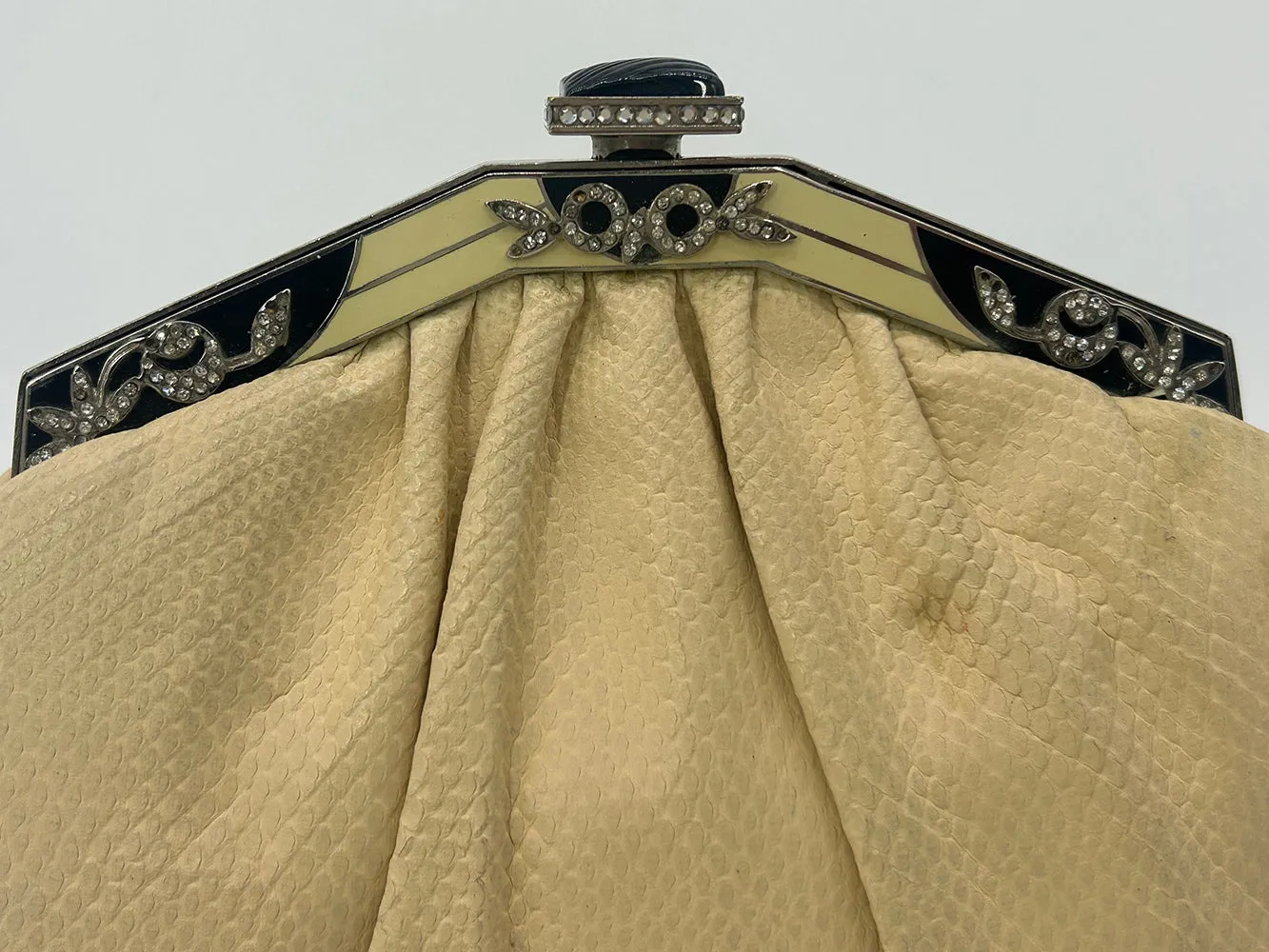 Judith Leiber Cream Matte Lizard Clutch with Enamel Crystal Top