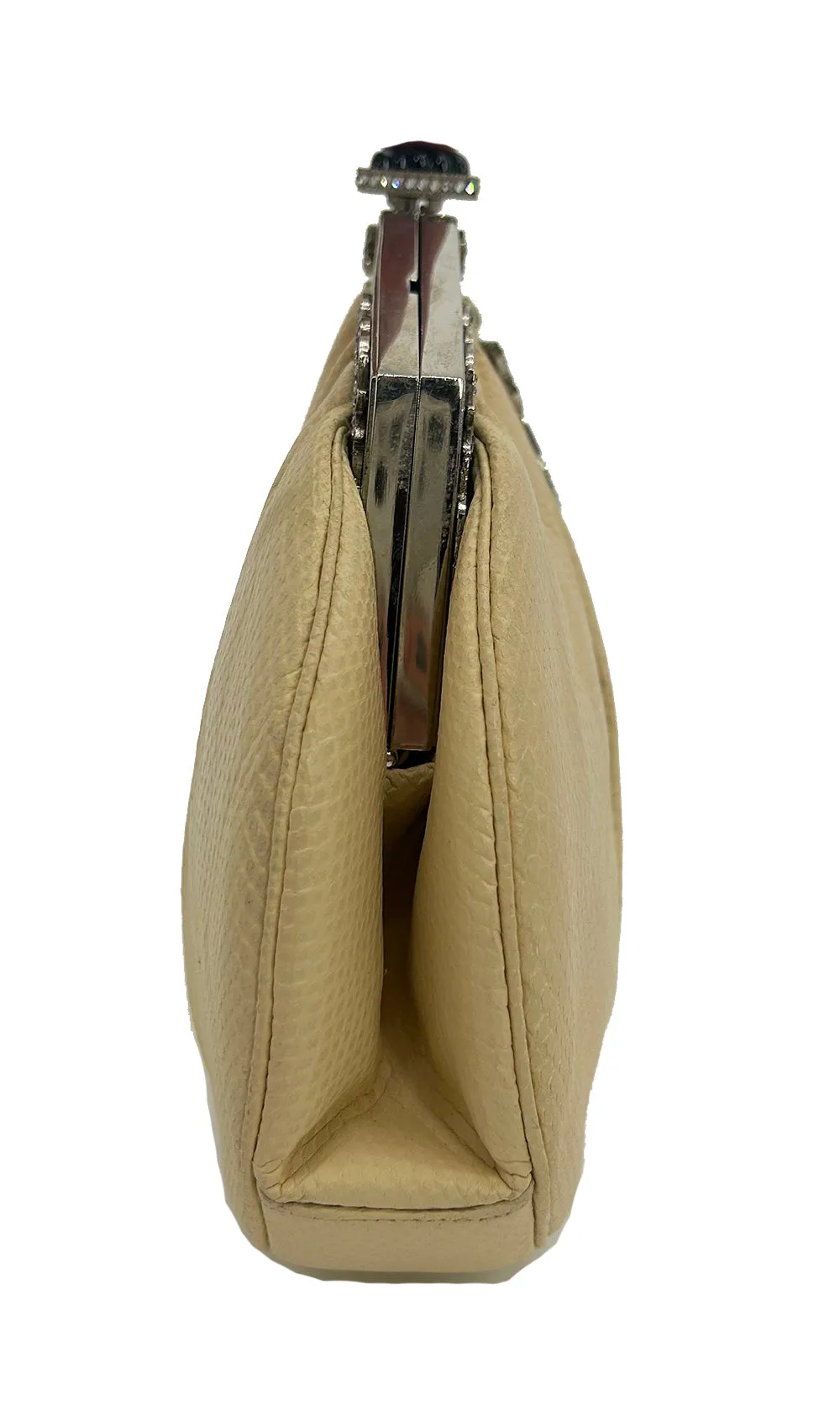 Judith Leiber Cream Matte Lizard Clutch with Enamel Crystal Top