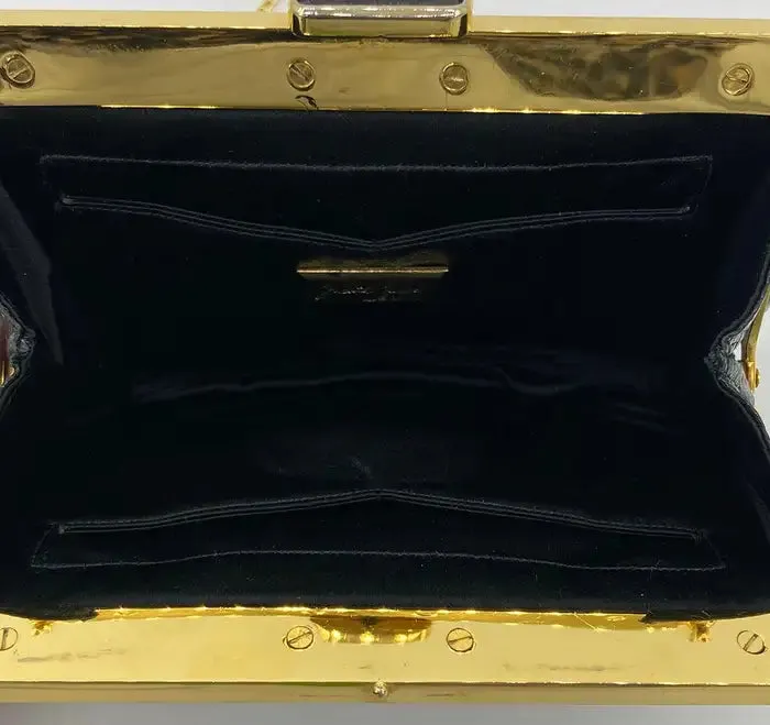 Judith Leiber Navy Blue Lizard Gemstone Top Shoulder Bag