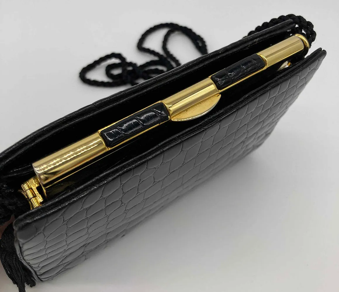 Judith Leiber Vintage Black Alligator Clutch