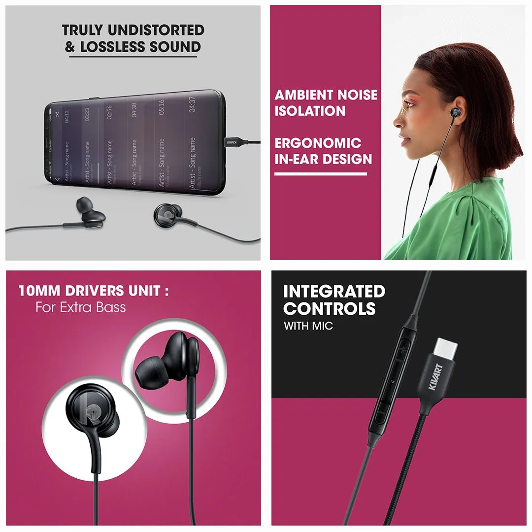 Kivart Usher Type C Wired Earphone with Built in Microphone