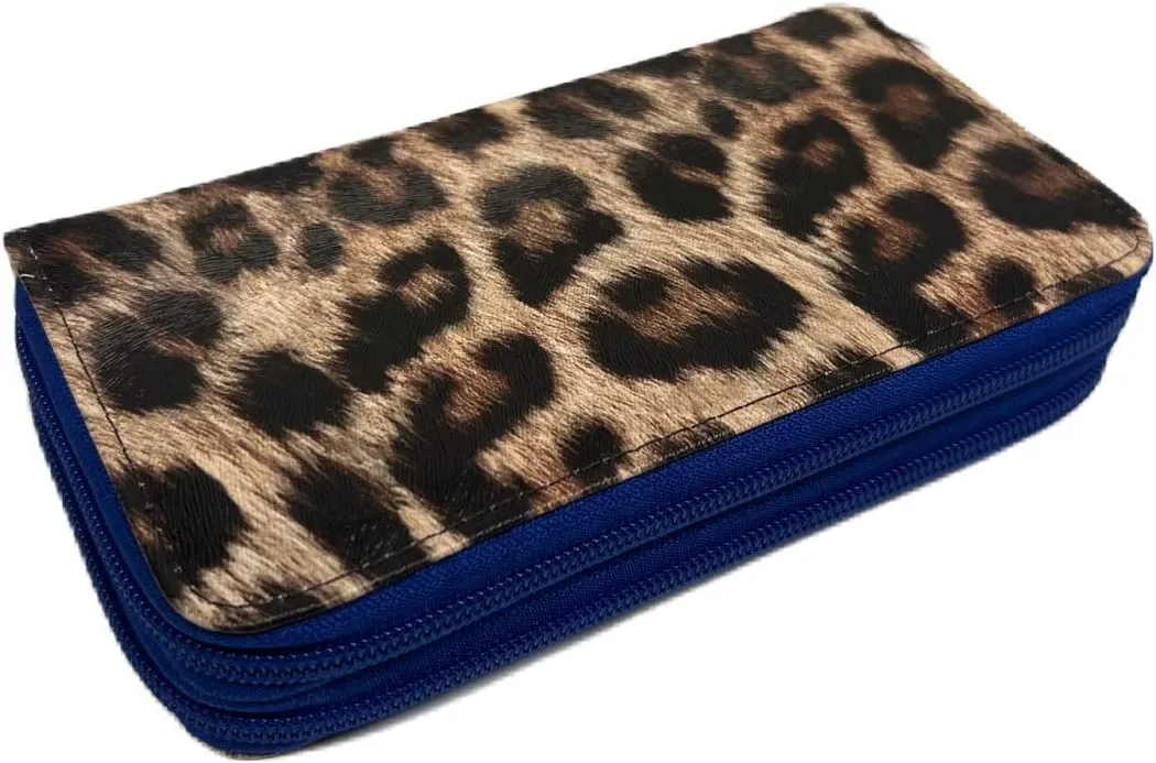 Leopard Double Zip Around Wallet with Wristlet Strap