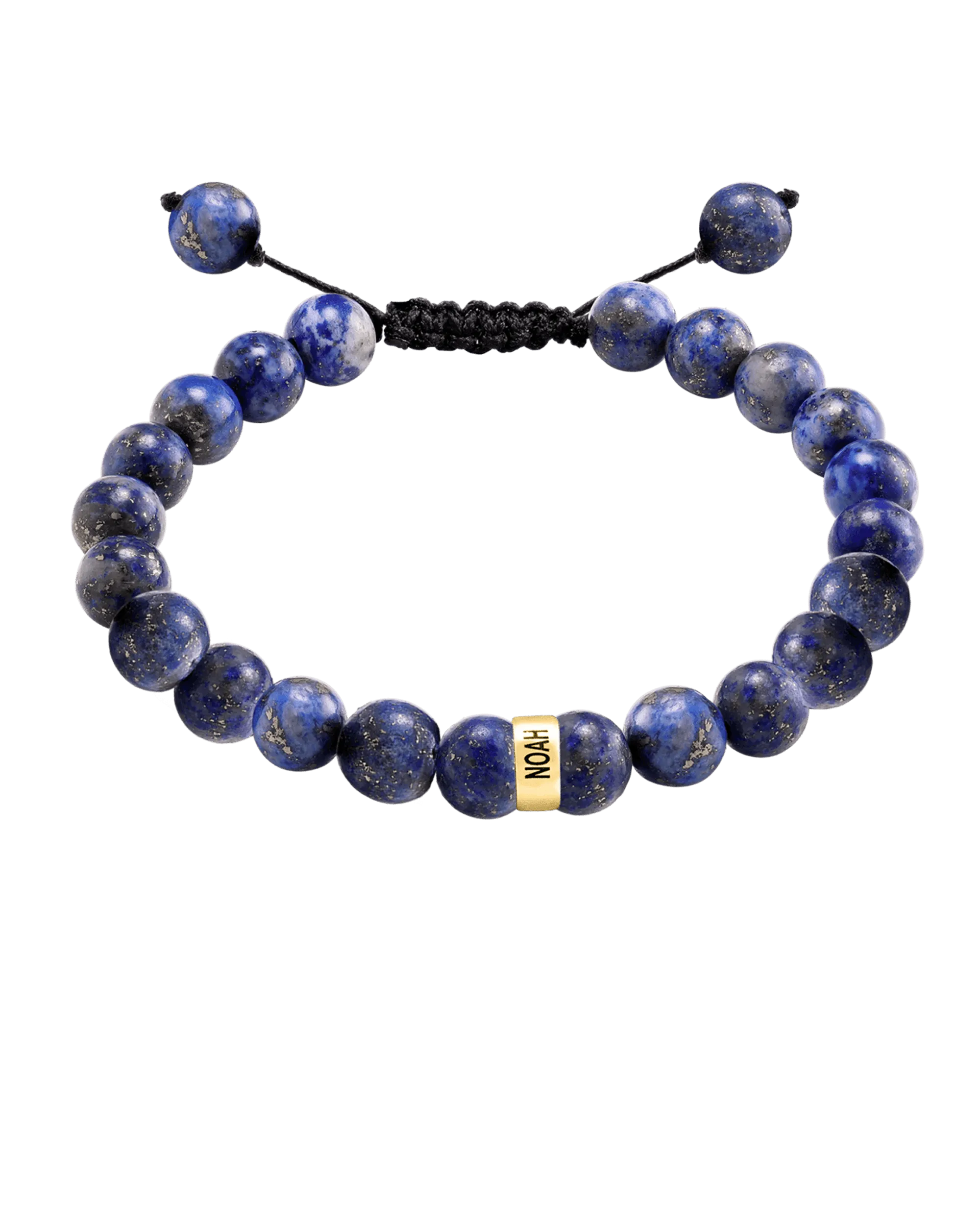 Men's Blue Lapis Engravable Bead Bracelet - 14K Yellow Gold