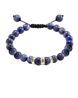 Men's Blue Lapis Engravable Bead Bracelet - 14K Yellow Gold