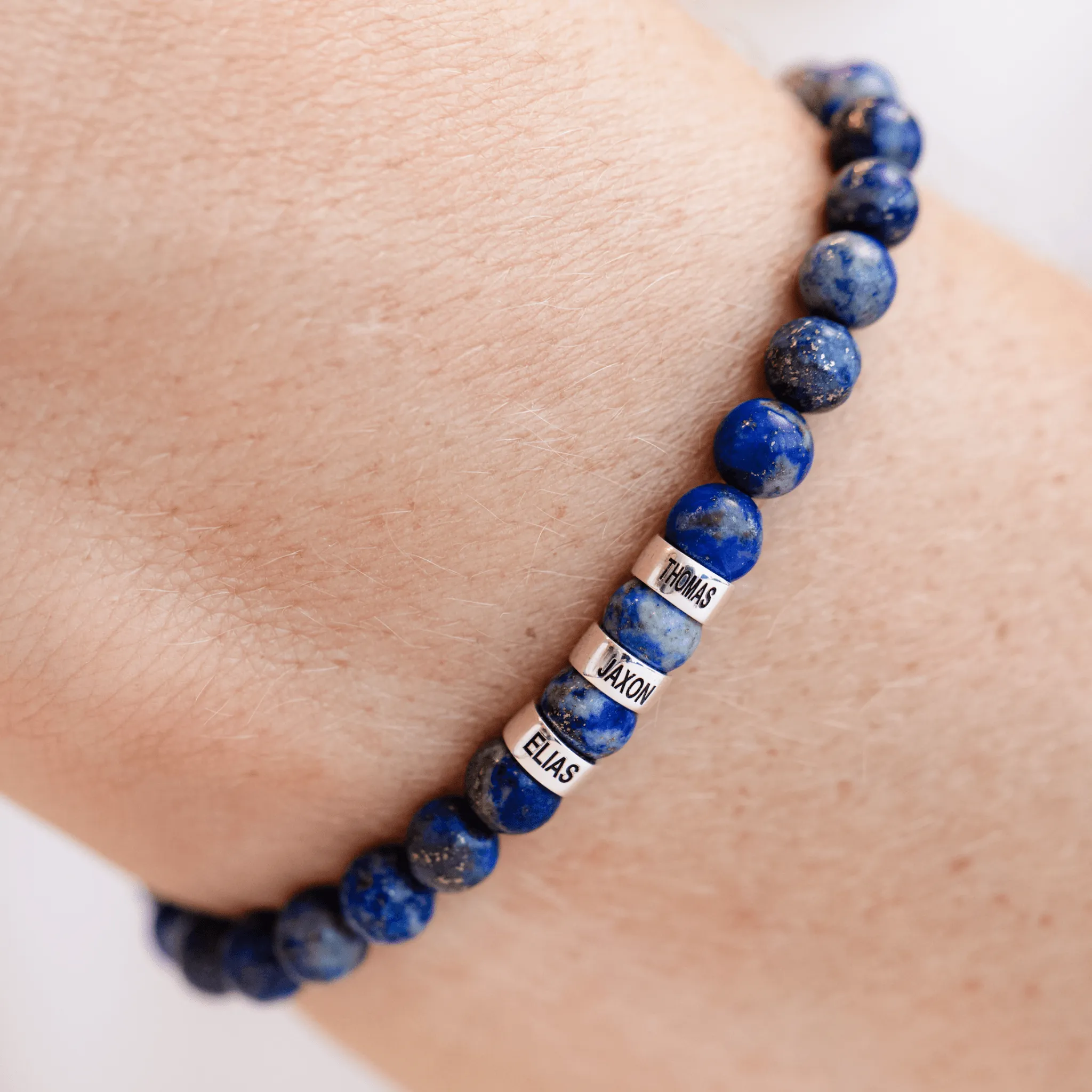 Men's Blue Lapis Engravable Bead Bracelet - 14K Yellow Gold