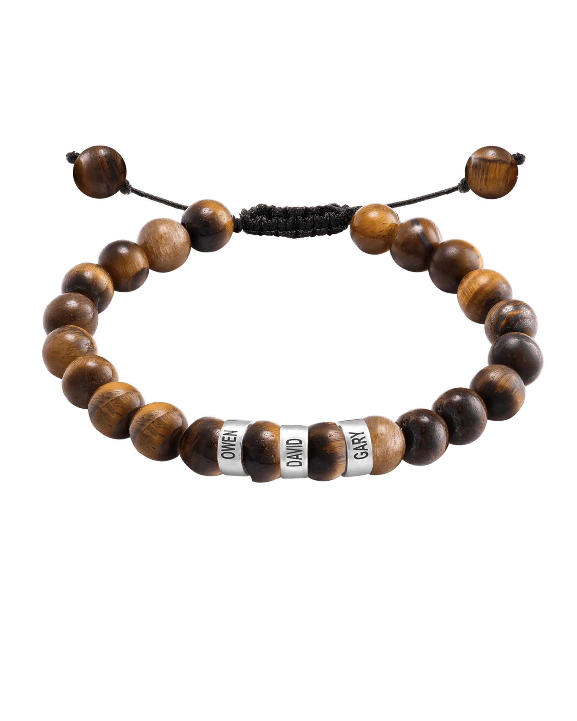 Men's Brown Tiger Eye Engravable Bead Bracelet - 925 Sterling Silver