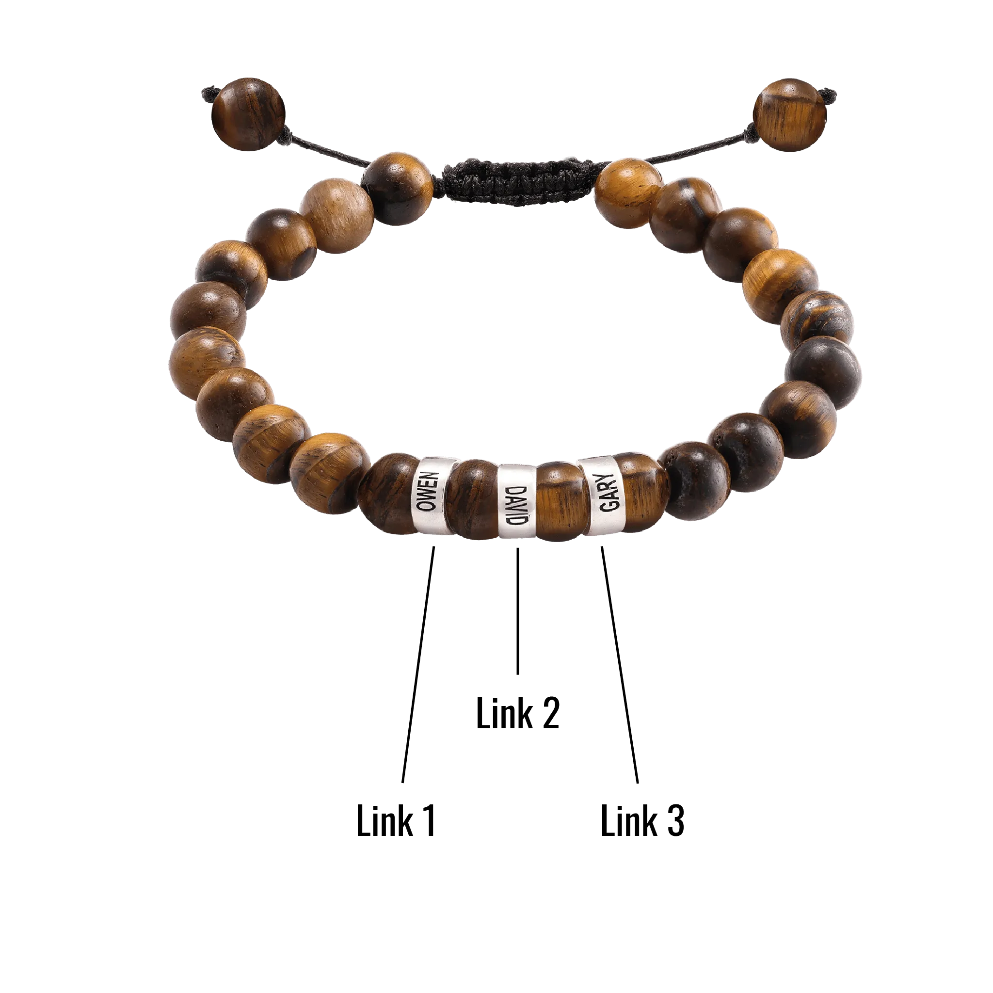 Men's Brown Tiger Eye Engravable Bead Bracelet - 925 Sterling Silver