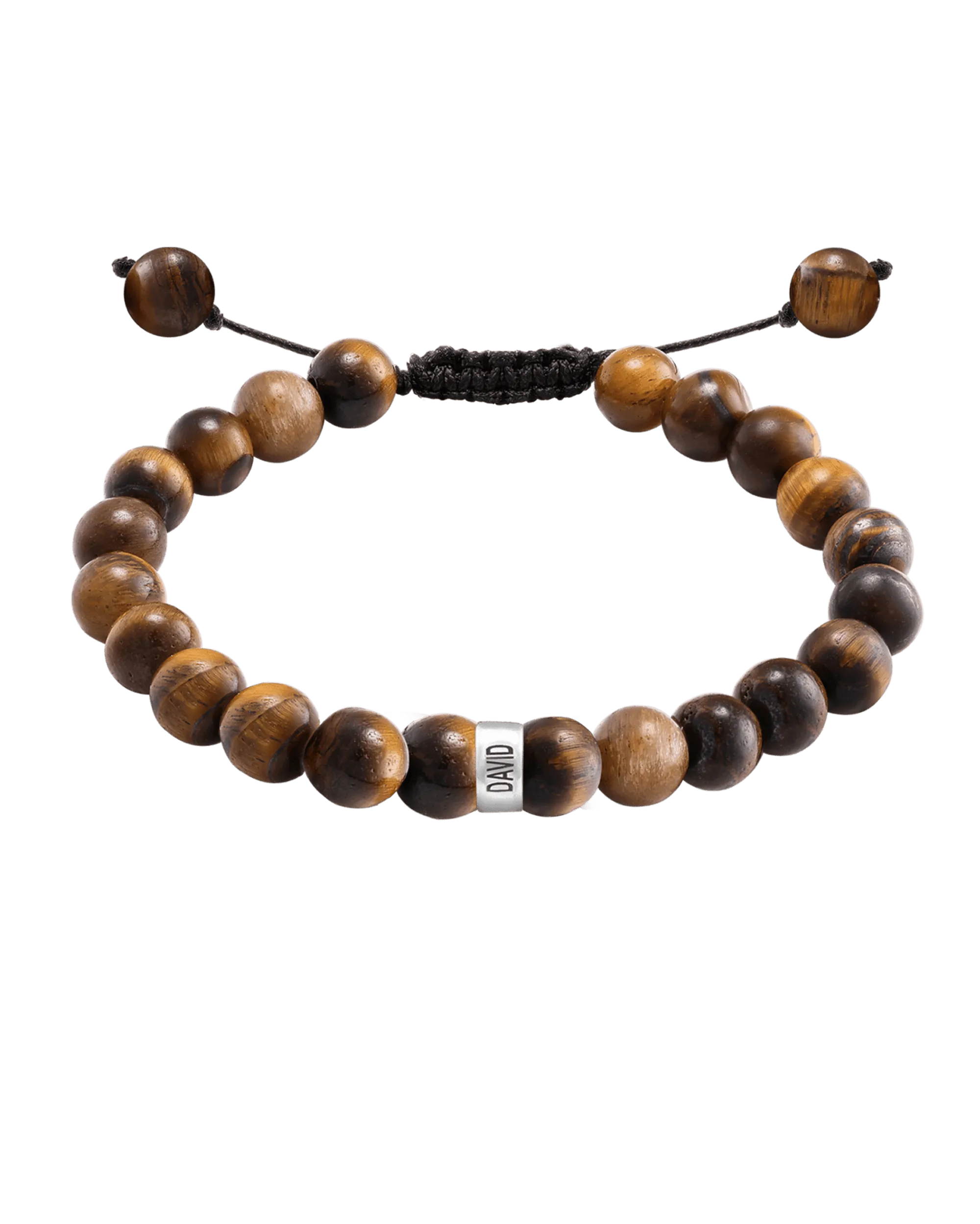 Men's Brown Tiger Eye Engravable Bead Bracelet - 925 Sterling Silver