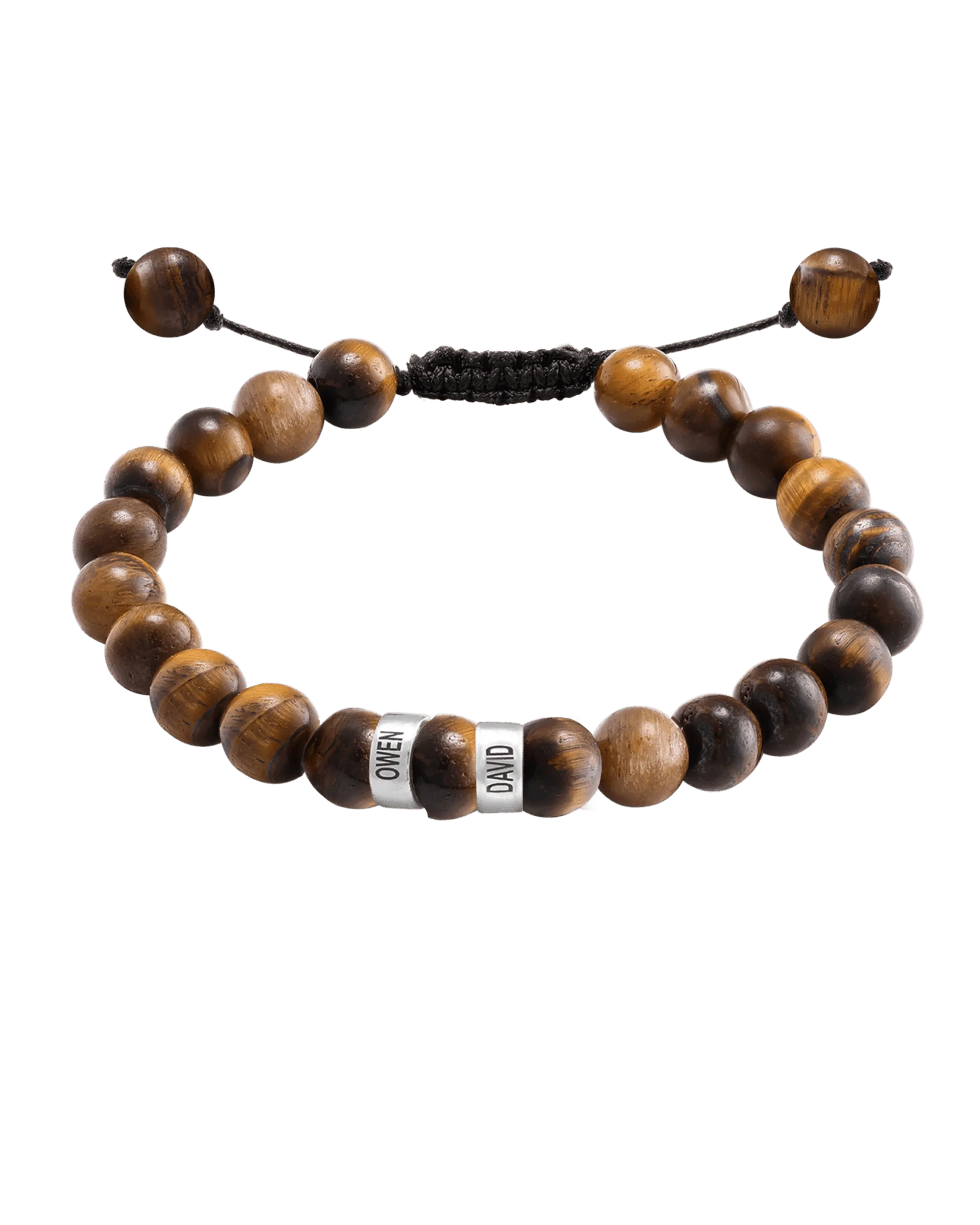 Men's Brown Tiger Eye Engravable Bead Bracelet - 925 Sterling Silver