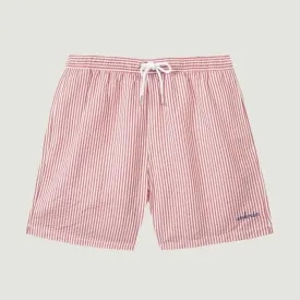"Weekender" Maillot Seersucker Swim Shorts (White Red)