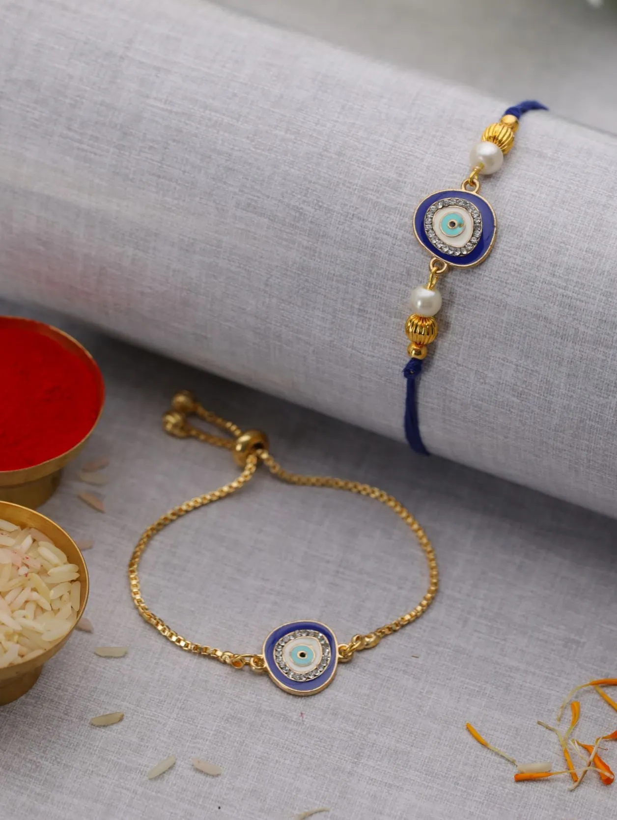 Set Of 2 Blue Evil Eye Fancy Rakhi