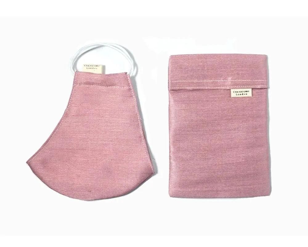 Silk Face Mask with Filter Pocket and Matching Pouch - Blush