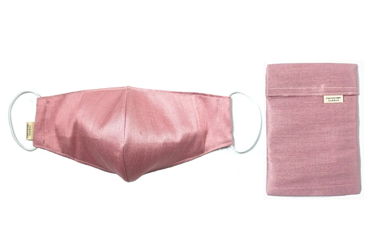Silk Face Mask with Filter Pocket and Matching Pouch - Blush