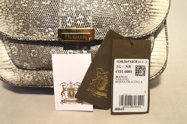 Trussardi Grey  and  White Ring Lizard Messenger Shoulder Bag
