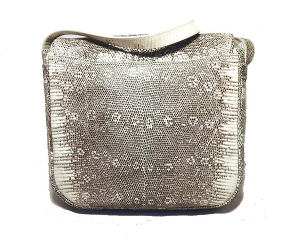 Trussardi Grey  and  White Ring Lizard Messenger Shoulder Bag