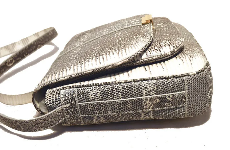 Trussardi Grey  and  White Ring Lizard Messenger Shoulder Bag