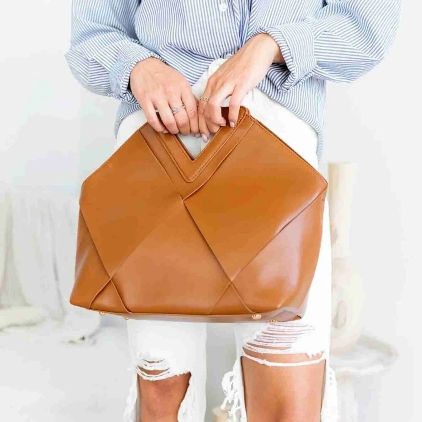 Urban Expressions Athena Brown Geometric Flap Handbag Crossbody Satchel